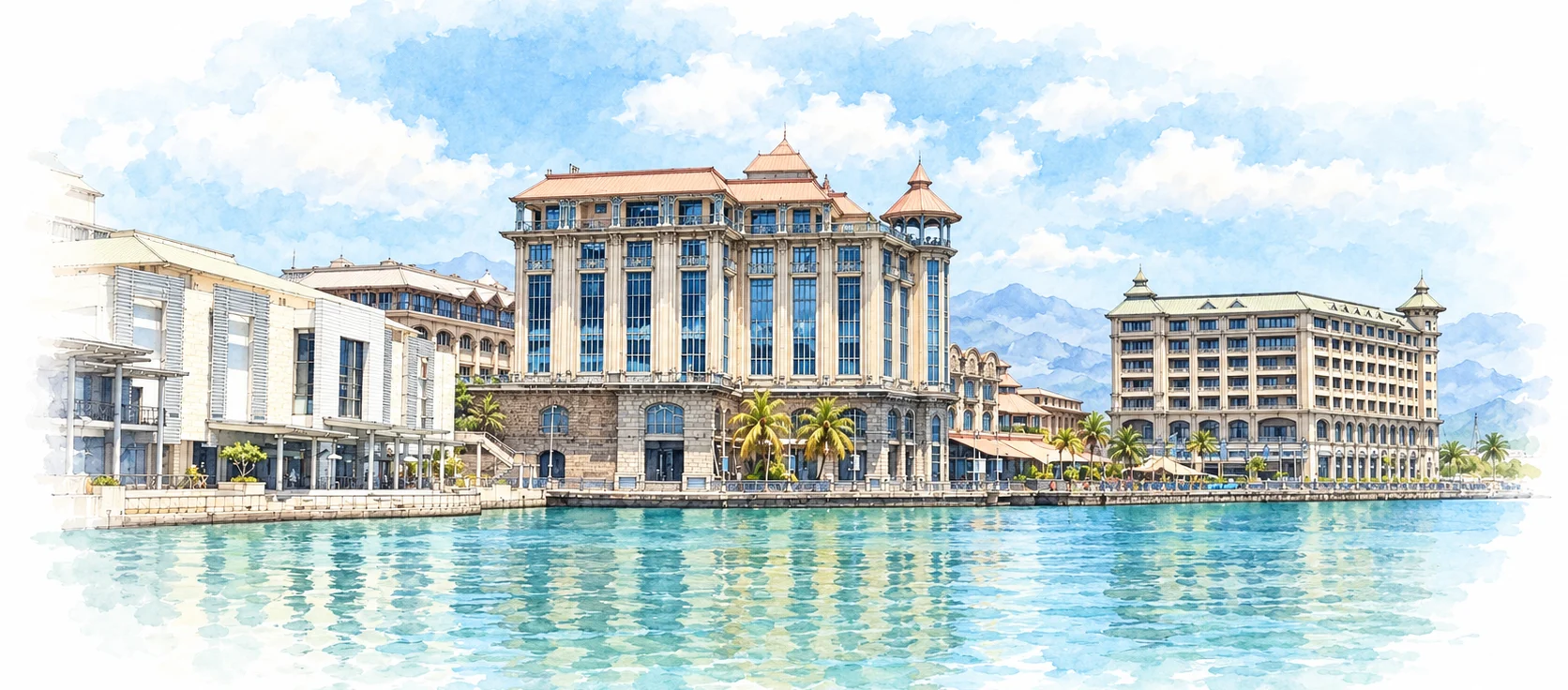 Architecture du front de mer mauricien au bord de l’océan Indien.
